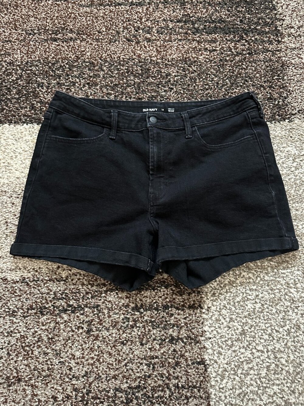 OLD NAVY (14) Black Denim High Waisted Wow Jean Shorts 3" Inseam Cuff Cuffed #2